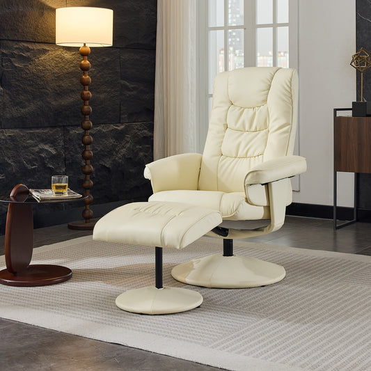 Vetra Recliner Set – 360° Swivel Massage Chair & Ottoman with Heat & 5-Point Vibration (Beige)