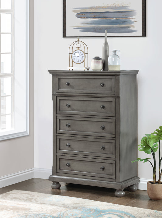 Meade Gray Loft Chest – 5-Drawer Vertical Storage with Modern Pulls & Sturdy Build