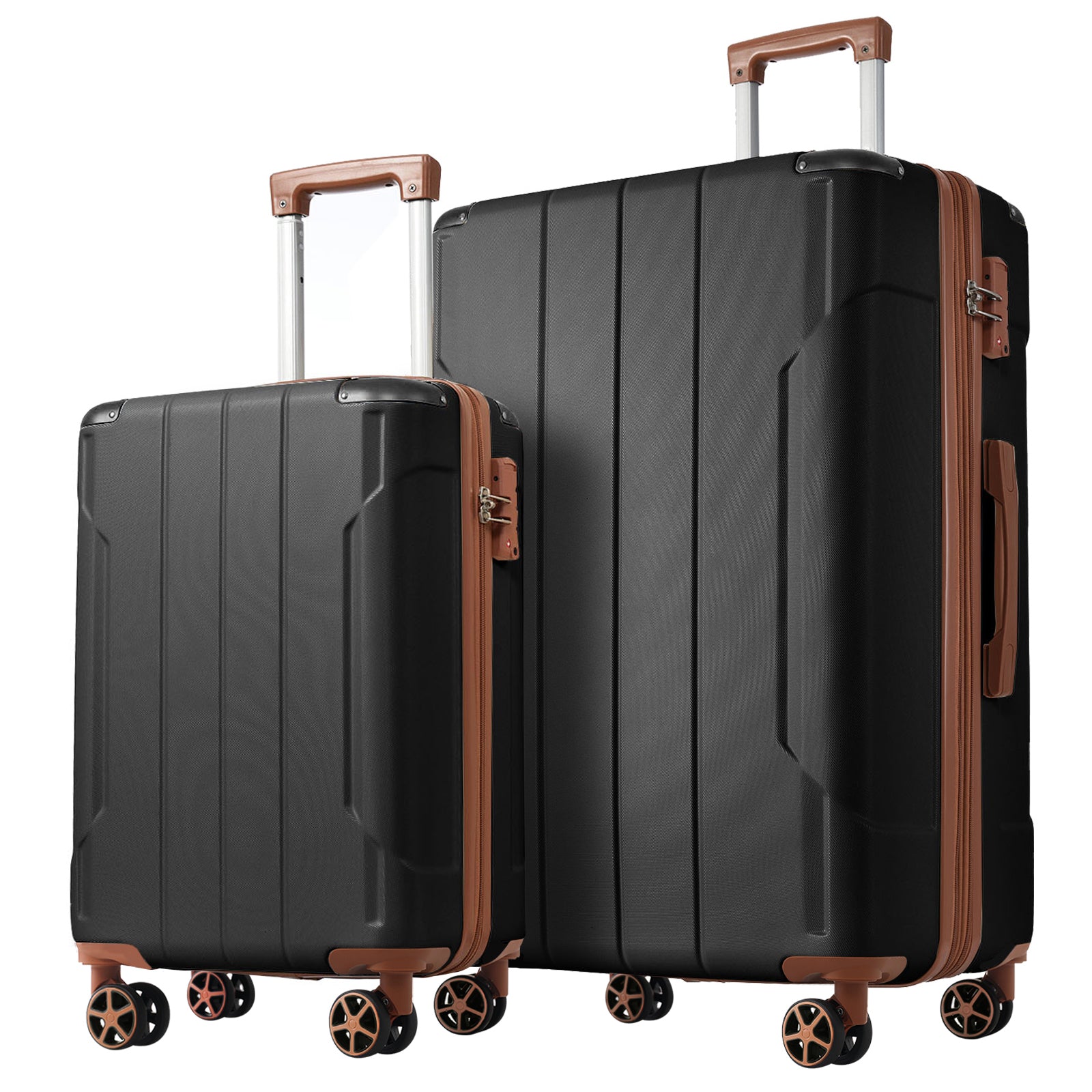 Jetera 2 - Piece ABS Luggage Set – Black & Brown Suitcases with Double Wheels, Expandable 28" and Carry - On 20" - JUSTLIVE NESTJUSTLIVE NEST