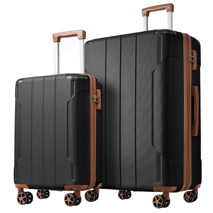 Jetera 2 - Piece ABS Luggage Set – Black & Brown Suitcases with Double Wheels, Expandable 28" and Carry - On 20" - JUSTLIVE NESTJUSTLIVE NEST