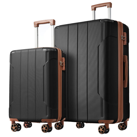 Jetera 2 - Piece ABS Luggage Set – Black & Brown Suitcases with Double Wheels, Expandable 28" and Carry - On 20" - JUSTLIVE NESTJUSTLIVE NEST