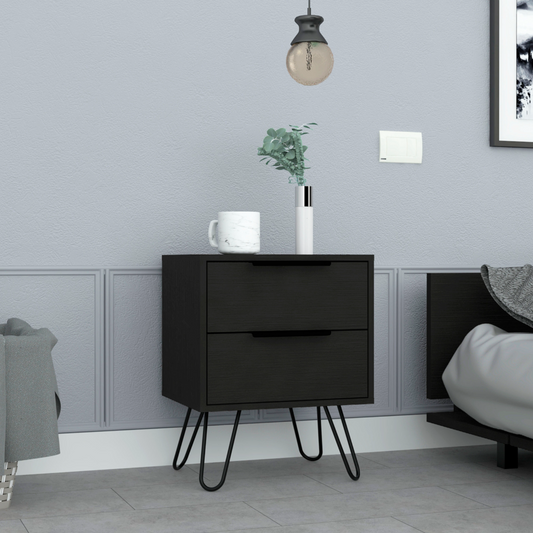 Voltra Hairpin Duo – 2-Piece Black Nightstand Set with Hairpin Legs & Drawers