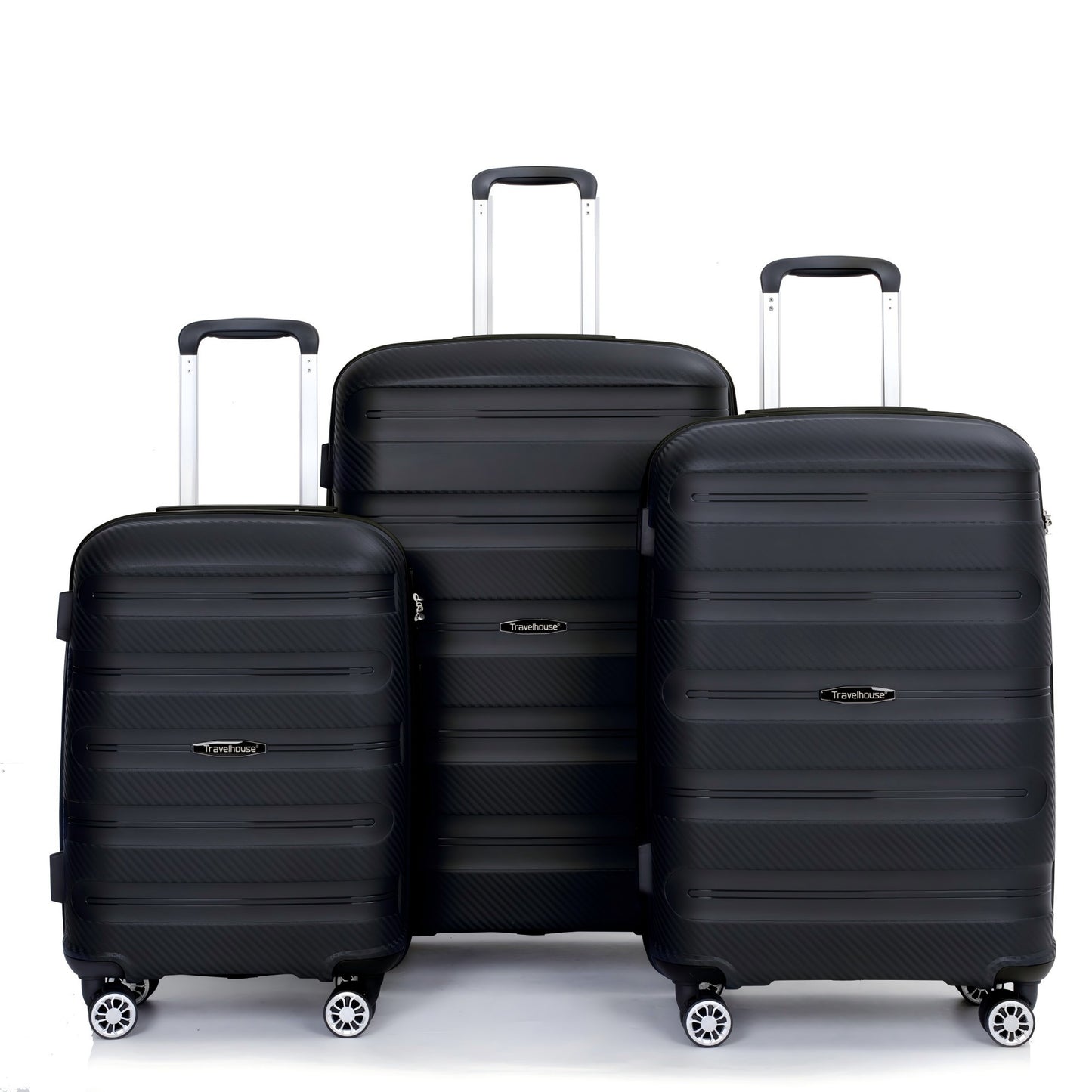 Jetera 3 - Piece PP Luggage Set – Black Hardshell Suitcases with Double Spinner Wheels & TSA Lock (20/24/28") - JUSTLIVE NESTJUSTLIVE NEST