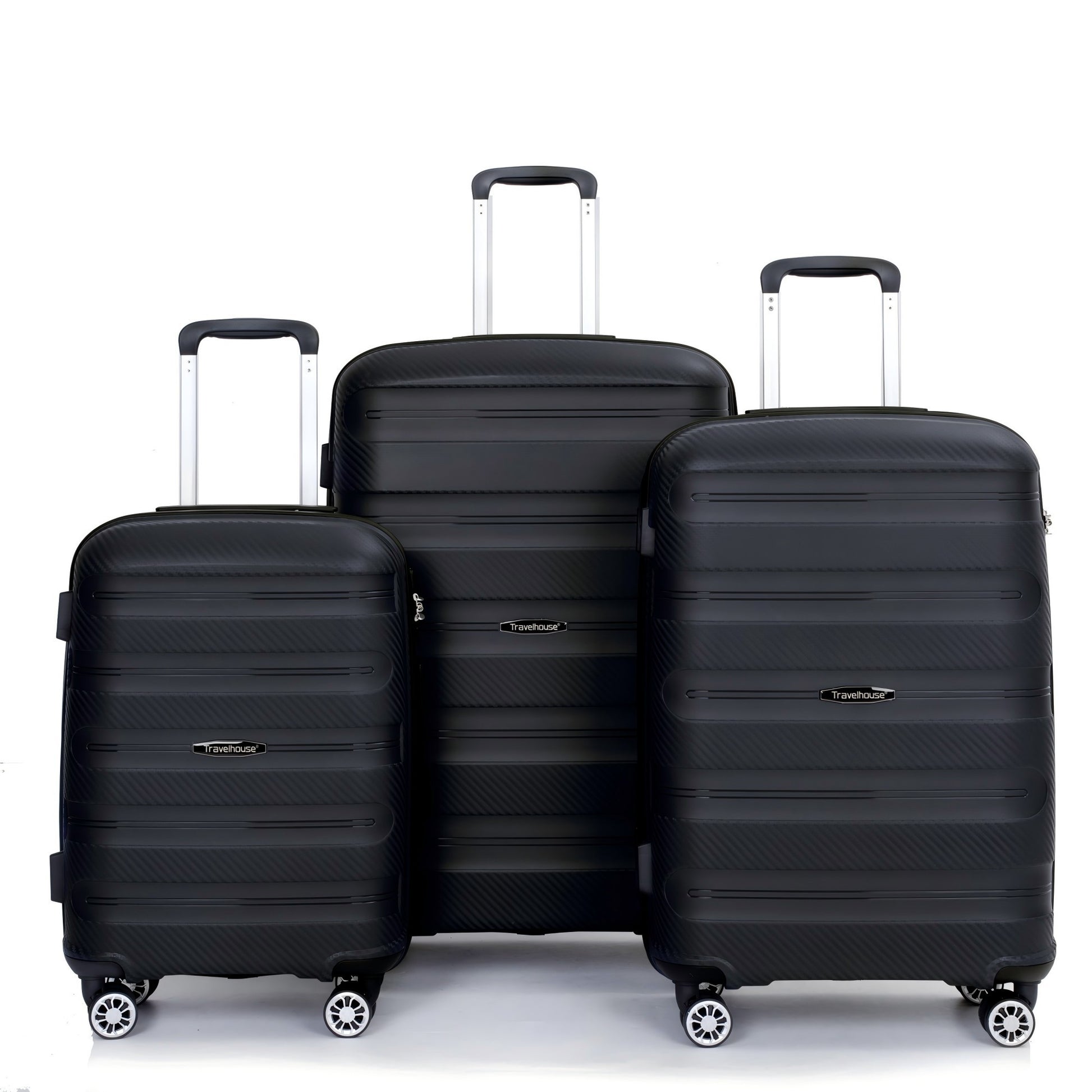 Jetera 3 - Piece PP Luggage Set – Black Hardshell Suitcases with Double Spinner Wheels & TSA Lock (20/24/28") - JUSTLIVE NESTJUSTLIVE NEST
