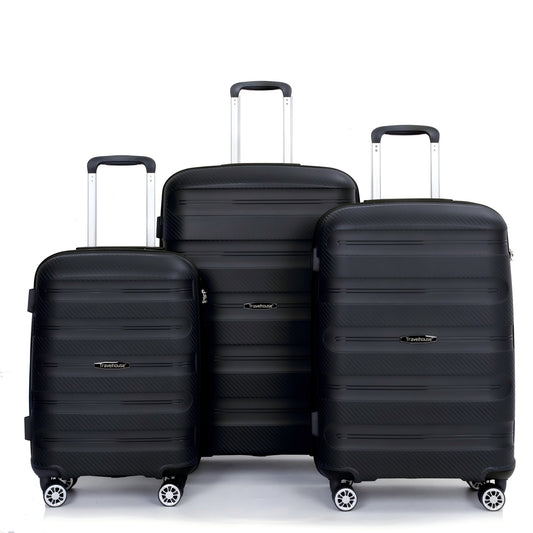 Jetera 3 - Piece PP Luggage Set – Black Hardshell Suitcases with Double Spinner Wheels & TSA Lock (20/24/28") - JUSTLIVE NESTJUSTLIVE NEST