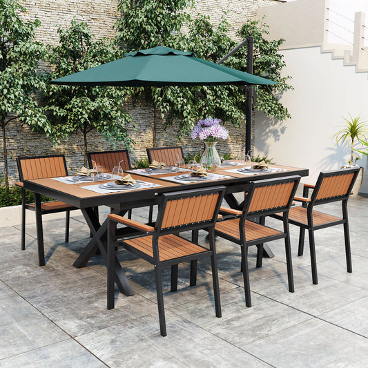 U_Style Extendable Dining Set – 7-Piece Outdoor Table & Chair Set with Adjustable 62.9"–82.6" Tabletop