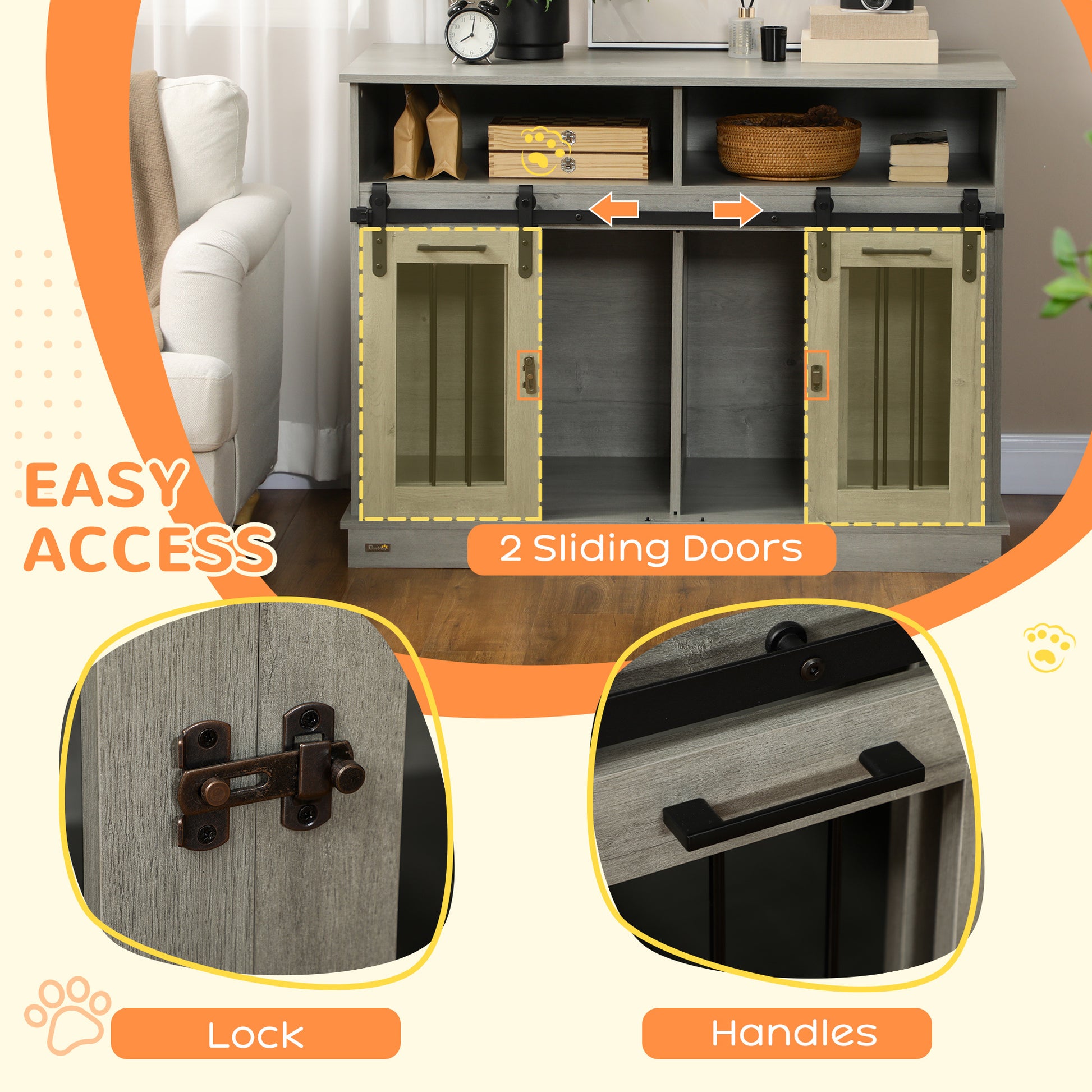 Hollo 47" Dual Dog Crate – Gray Sliding Door Kennel with Shelves for Large or 2 Small Dogs - JUSTLIVE NESTJUSTLIVE NEST