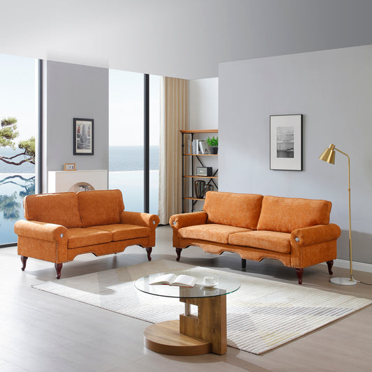 5-Seat Lounge Set – Convertible Plush Sofa with Moveable Cushions (Orange)