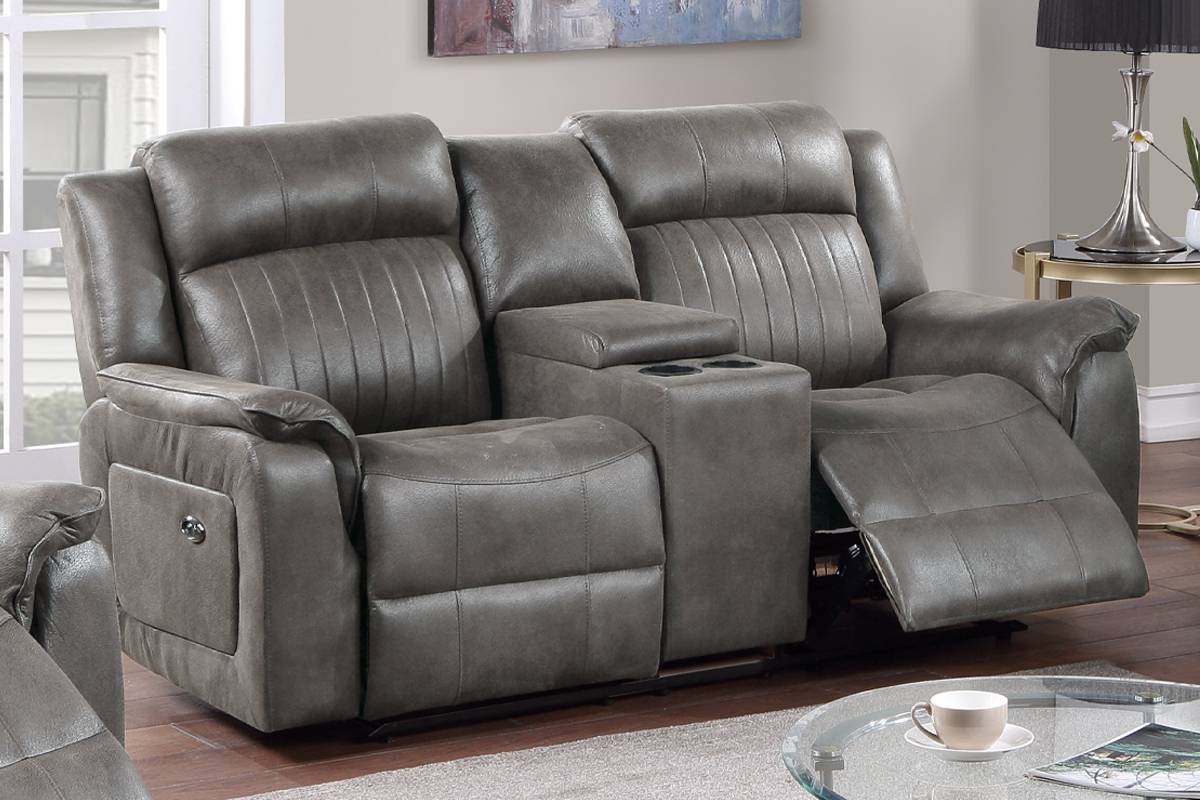 JUSTLIVE NEST® Veylan Power Console Loveseat – SlateBlue AirLeather™, Reclining Comfort with Center Storage