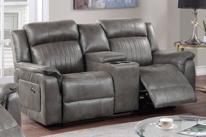 JUSTLIVE NEST® Veylan Power Console Loveseat – SlateBlue AirLeather™, Reclining Comfort with Center Storage
