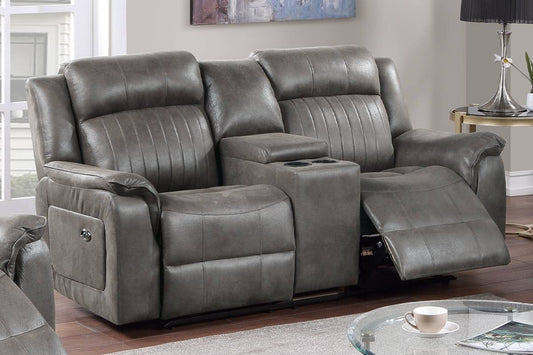 JUSTLIVE NEST® Veylan Power Console Loveseat – SlateBlue AirLeather™, Reclining Comfort with Center Storage