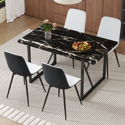 Lunex 5‑Piece Dining Set – Black Marble Table with Gray PU Cushioned Chairs