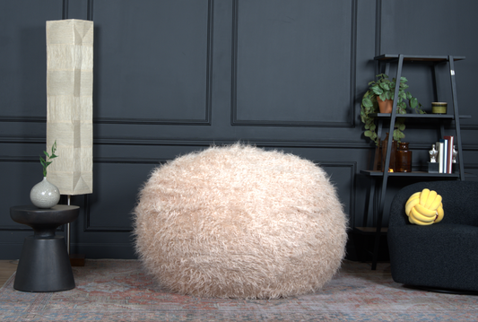 Mahin Bean Chair – 5-Foot Taupe Faux Fur Beanbag with Plush Lounge Form