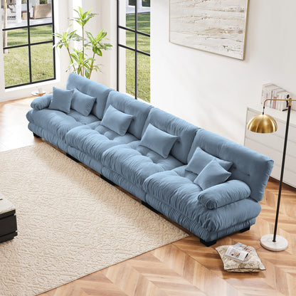 4-Seat Modular Lounge – Blue Chenille Deep-Seat Sofa for Modern Living Spaces
