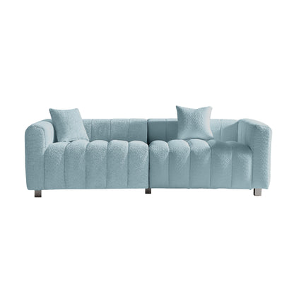 3-Seat Designer Lounge – Sculpted Plush Sofa with Metal Accents & Accent Pillows