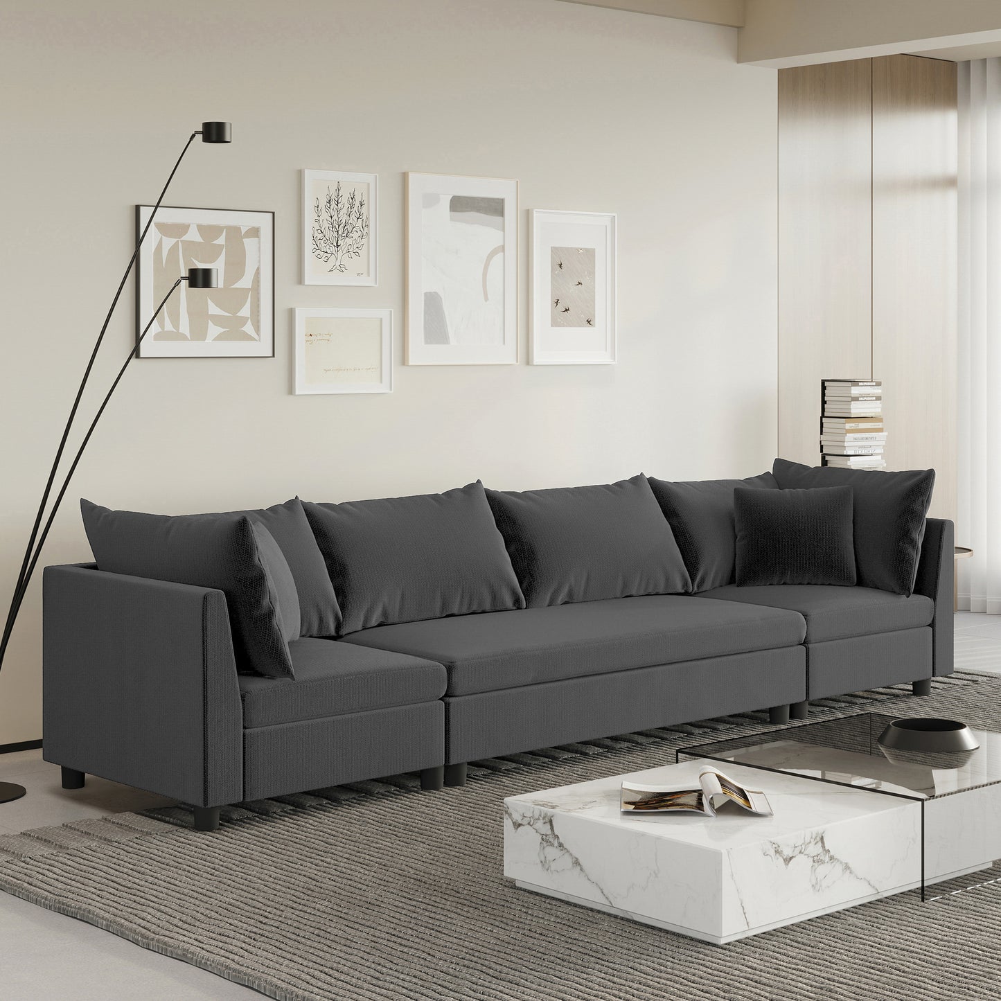 116' Modular Comfort Sofa – Oversized 4-Seat Chenille Lounge with Accent Cushions