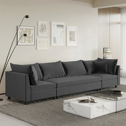 116' Modular Comfort Sofa – Oversized 4-Seat Chenille Lounge with Accent Cushions