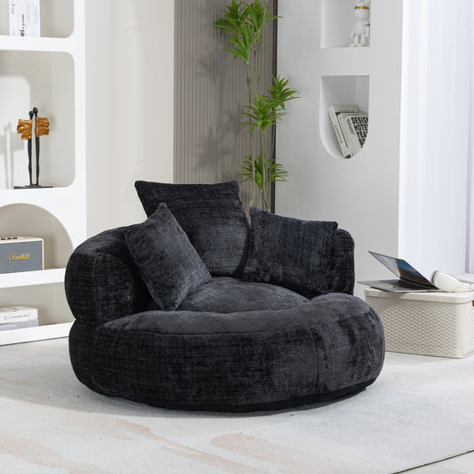Coolmore Highback Lounger – Black Chenille Bean Chair with Pillows for Indoor Use