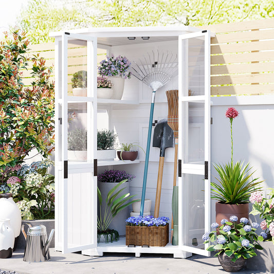 Briza Shed – 63" White Garden Storage Cabinet with Lock and Cold Frame Roof