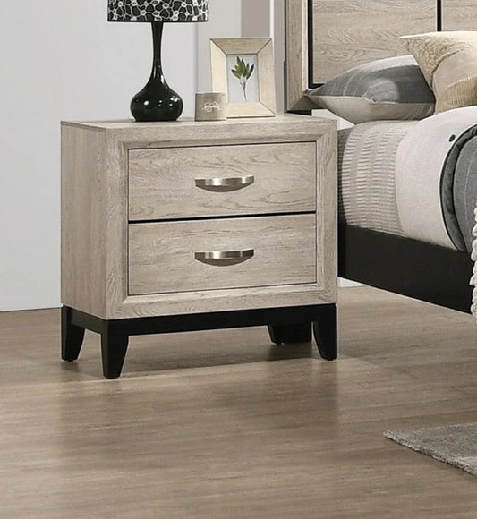 Driftla Chest – Driftwood Finish 2-Drawer Nightstand with Metal Handles
