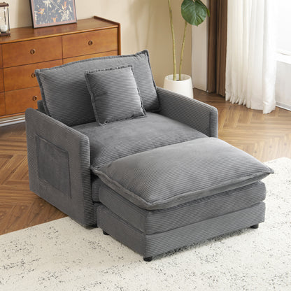 41' Modular Lounge Seat – Plush Corduroy Sofa Module with Hidden Side Storage (Dark Grey)