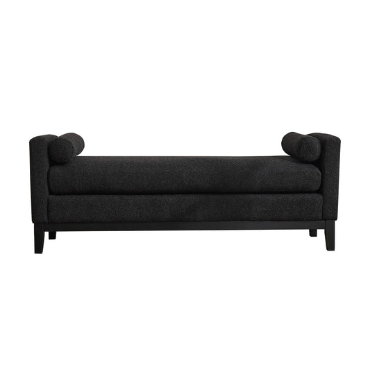 Auren Daybed Bench – Black Bouclé Upholstery with Wood Legs & Pillow Set (66.3")