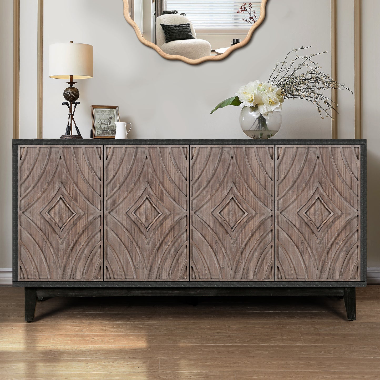 Midvyn Diamond Buffet – 60" Wood Credenza with Sculpted Doors