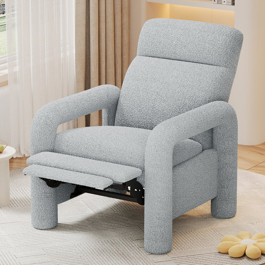 Elda Pushback Chair – Compact Upholstered Recliner with Recline Back Support (Light Grey)