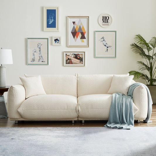 Monaco Sherpa Retreat – Chic White Sherpa 3-Seat Sofa with Metal Legs & Cushions