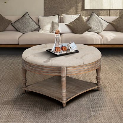 Tufvara Ottoman Table – LinenGuard Top, Woodtier Storage Base