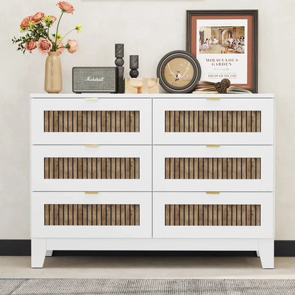 Alderly Six Wide – Farmhouse White 6-Drawer Dresser with Metal Handles