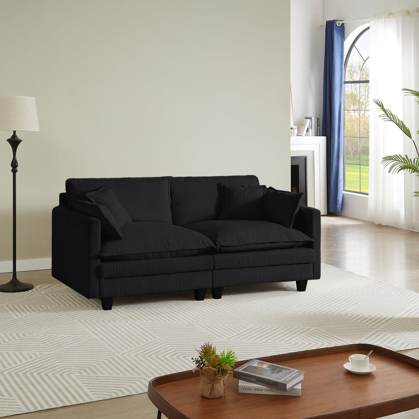 NestEdge ‘ModuNest” Modular Sectional – Deep Seat Black L-Shape Sofa | 4 Cozy Pillows