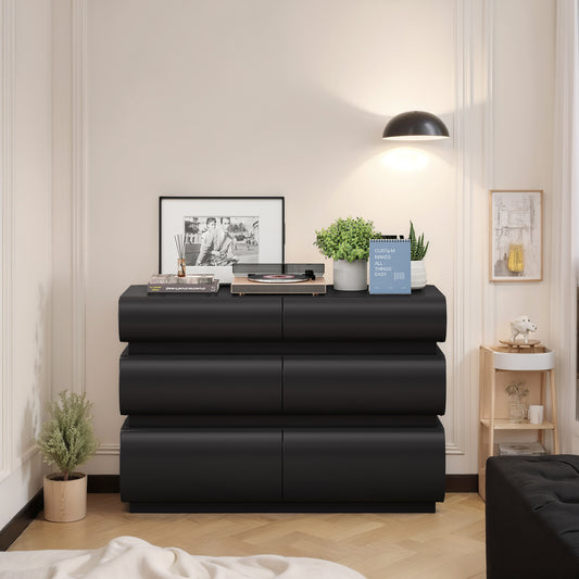 Vellix 6-Drawer Dresser – Black No-Handle Chest with Wide Storage Drawers