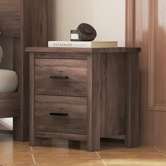 Cavrin Duo Chest – Dark Walnut 2-Drawer Nightstand with Vintage Storage Design