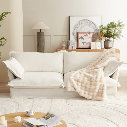 JUSTLIVE ‘Comfina Luxe” Sofa – Ivory White | 87” Cloud Couch + Deep Cushion + Big Cozy Pillows