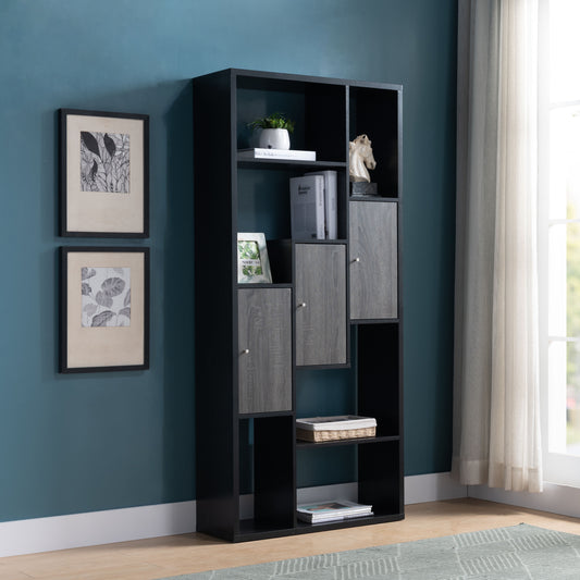 Stravyn Hybrid Shelf – Multi-Level Black & Grey Storage Bookcase