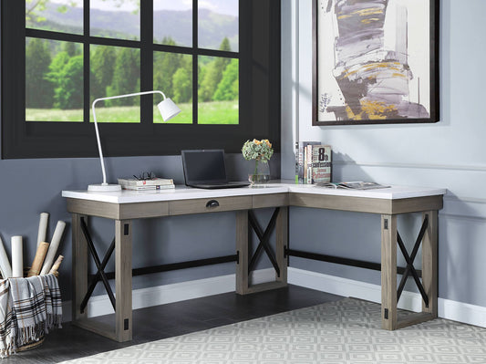 Talmar Lift-Top Desk – Marble Top Writing Table with Rustic Oak Base