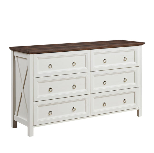 Alderly DeepSix – 6-Drawer Rustic Dresser in White Oak Finish