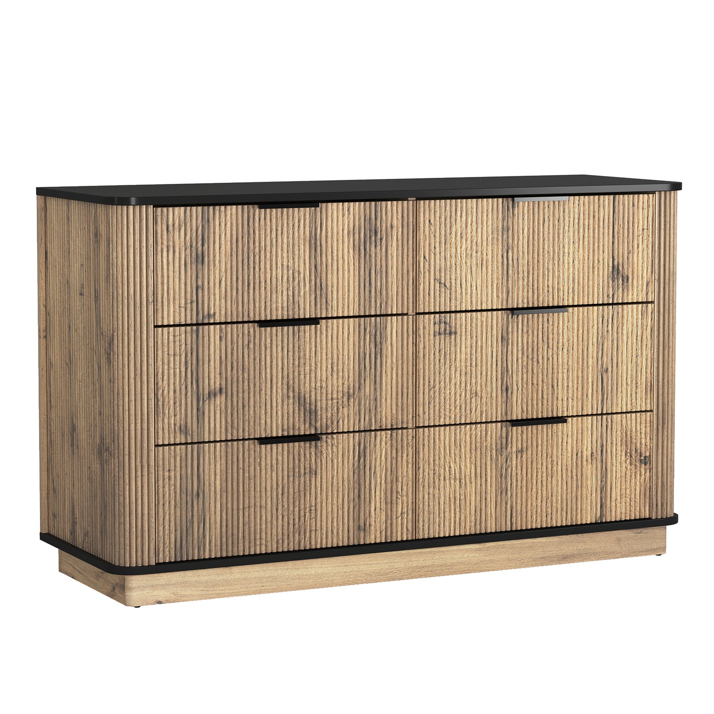 Verrin Drawer Console – 6-Drawer Natural Wood MDF Cabinet with Metal Corners
