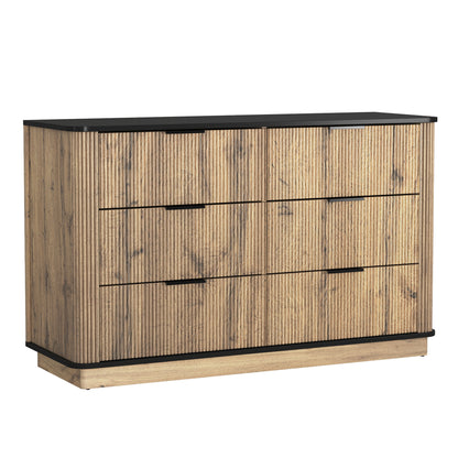 Verrin Drawer Console – 6-Drawer Natural Wood MDF Cabinet with Metal Corners