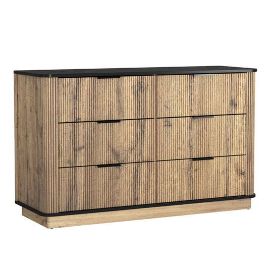 Verrin Drawer Console – 6-Drawer Natural Wood MDF Cabinet with Metal Corners