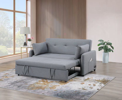 JUSTLIVE ‘Comfina Luxe” Sleeper Sofa – Gray Linen | USB + Power + Side Pockets + Tufted Comfort