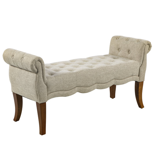 Halden Tufted Arm Bench – Beige Traditional Upholstered Entryway Seating