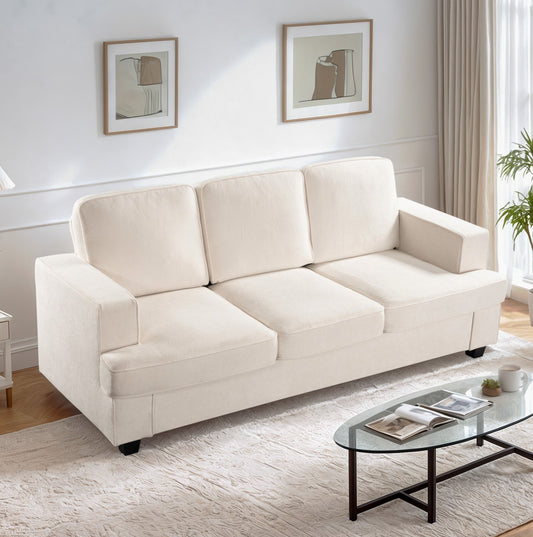 JUSTLIVE ‘Comfina Luxe” Sofa – Ivory Velvet | Deep Seat + Wide Arms + Modern Plush Comfort