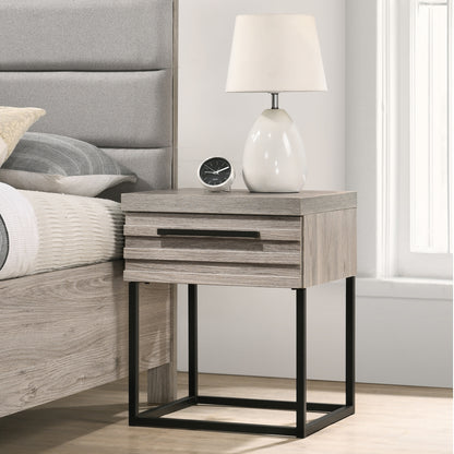 Alveon Stand – Weathered Gray Contemporary Nightstand with Metal Base