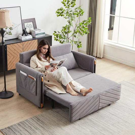 54' Adjustable Lounge Sleeper – Plush Convertible Loveseat with Hidden Comfort Features (Grey)