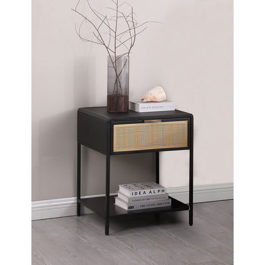 Duncan Bedside Table – BlackFrame with Radioweave Cane Drawer