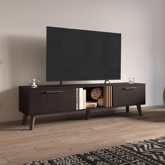 Toriva Duo Console – 2-Door + 1 Shelf TV Cabinet (Black / Oak Finish)