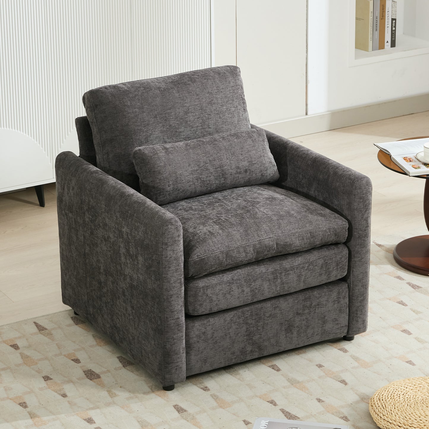 NestEdge ‘CloudNest” Armchair – Cozy Grey Upholstery | Double Plush Cushion Comfort