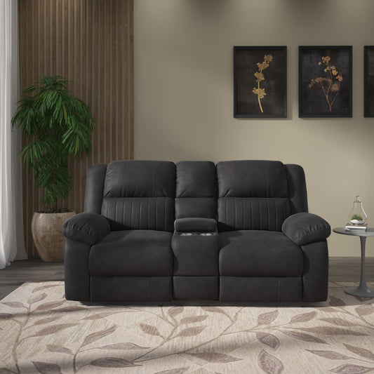 Marshall™ Black Reclining Loveseat – Dual Seat Comfort with Center Console & Cup Holders